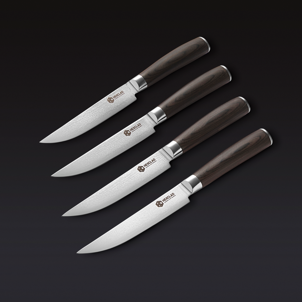 HexClad Damascus Steel Steak Knife Set, 4-pc (Espresso)
