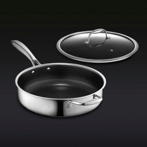 HexClad Hybrid Deep Sauté Pan with Lid, 3.3-Qt